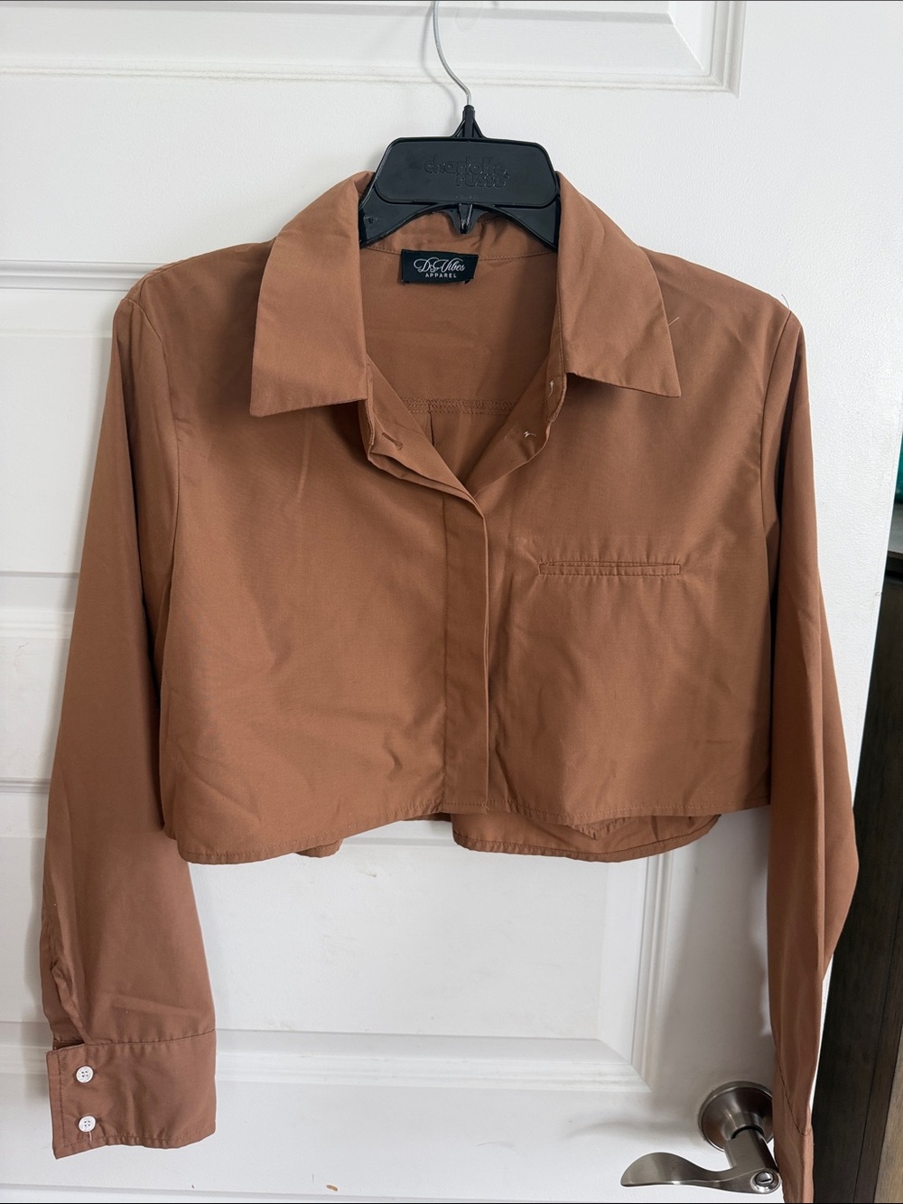 Brown Cropped Button-Front Shirt